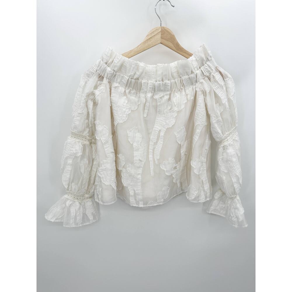 Alexis Raza‎ White Off Shoulder Diaphanous Organza Top Women's Size XS